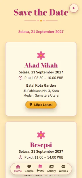 Detail acara undangan Becak Bunga