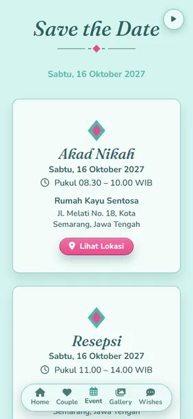 Detail acara undangan Origami Aqua