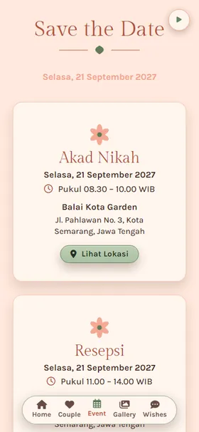 Detail acara undangan Buket Tisu Persik