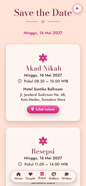 Detail acara undangan Siram Mawar Persik