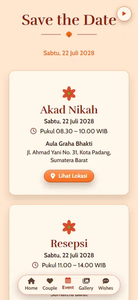 Detail acara undangan Padang Poppy Jingga