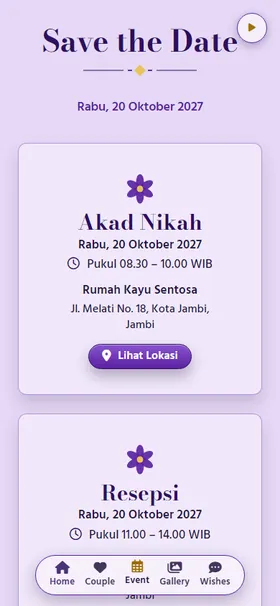 Detail acara undangan Songket Bunga Violet