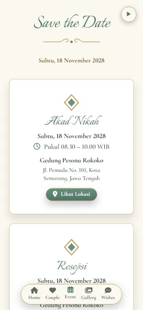 Detail acara undangan Rokoko Seladon