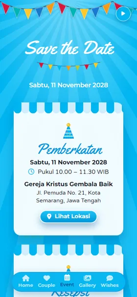 Detail acara undangan Pesta Balon Biru