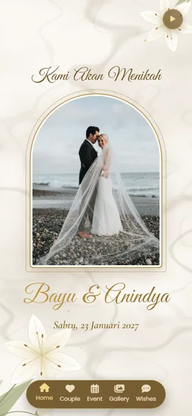 Tampilan awal undangan Elegan Gold Marmer & Lily