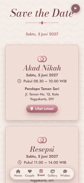 Detail acara undangan Champagne Mauve