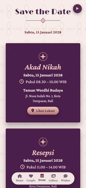 Detail acara undangan Plum Beludru