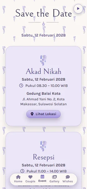 Detail acara undangan Lavender Embun