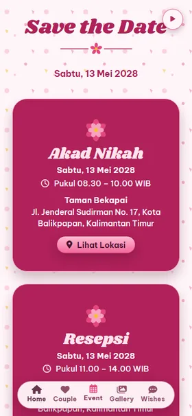 Detail acara undangan Raspberry Pesta