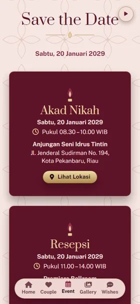 Detail acara undangan Lilin Bordeaux