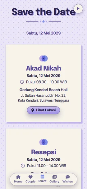 Detail acara undangan Cetak Lavender