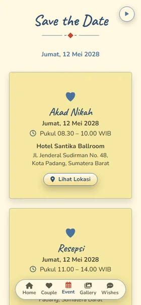 Detail acara undangan Kartu Pos Mentega