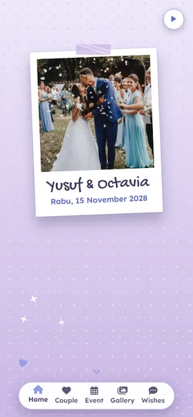Tampilan awal undangan Polaroid Lilac