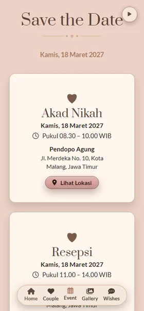 Detail acara undangan Kotak Cokelat Mocha